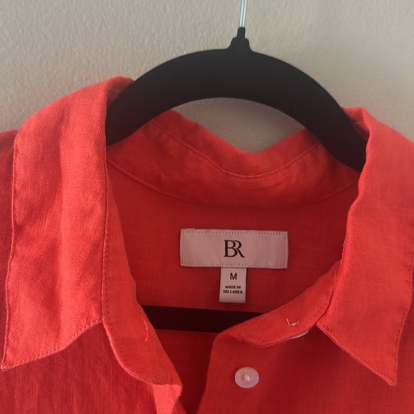 Banana Republic The Boxy Linen Shirt Sz Medium Coral Red Coastal Summer Beach - Picture 5 of 7